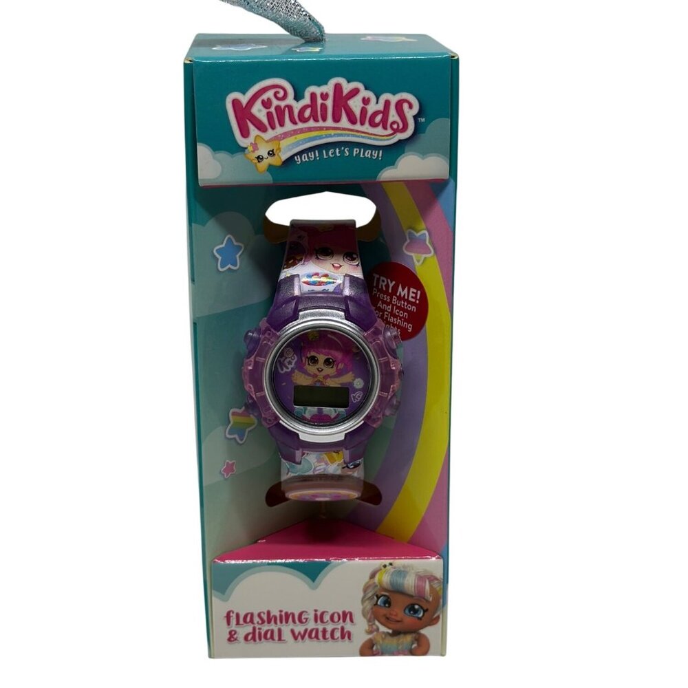 NWF Kindi Kids Girls LCD Wrist‎ Watch Flashing Icon Dial Purple (Need Batteries)
